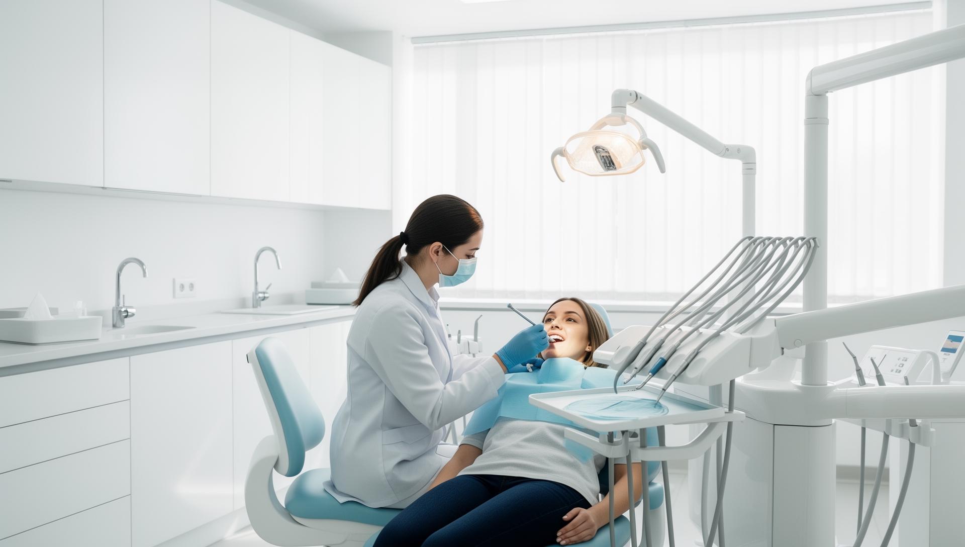 Modern dental clinic with dentist and patient